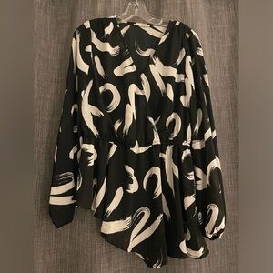 Intempo A-Symmetrical Faux Wrap Top Black and White